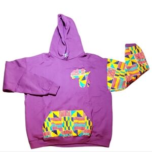 Vibrant Purple Hoodie with Colorful Patterns